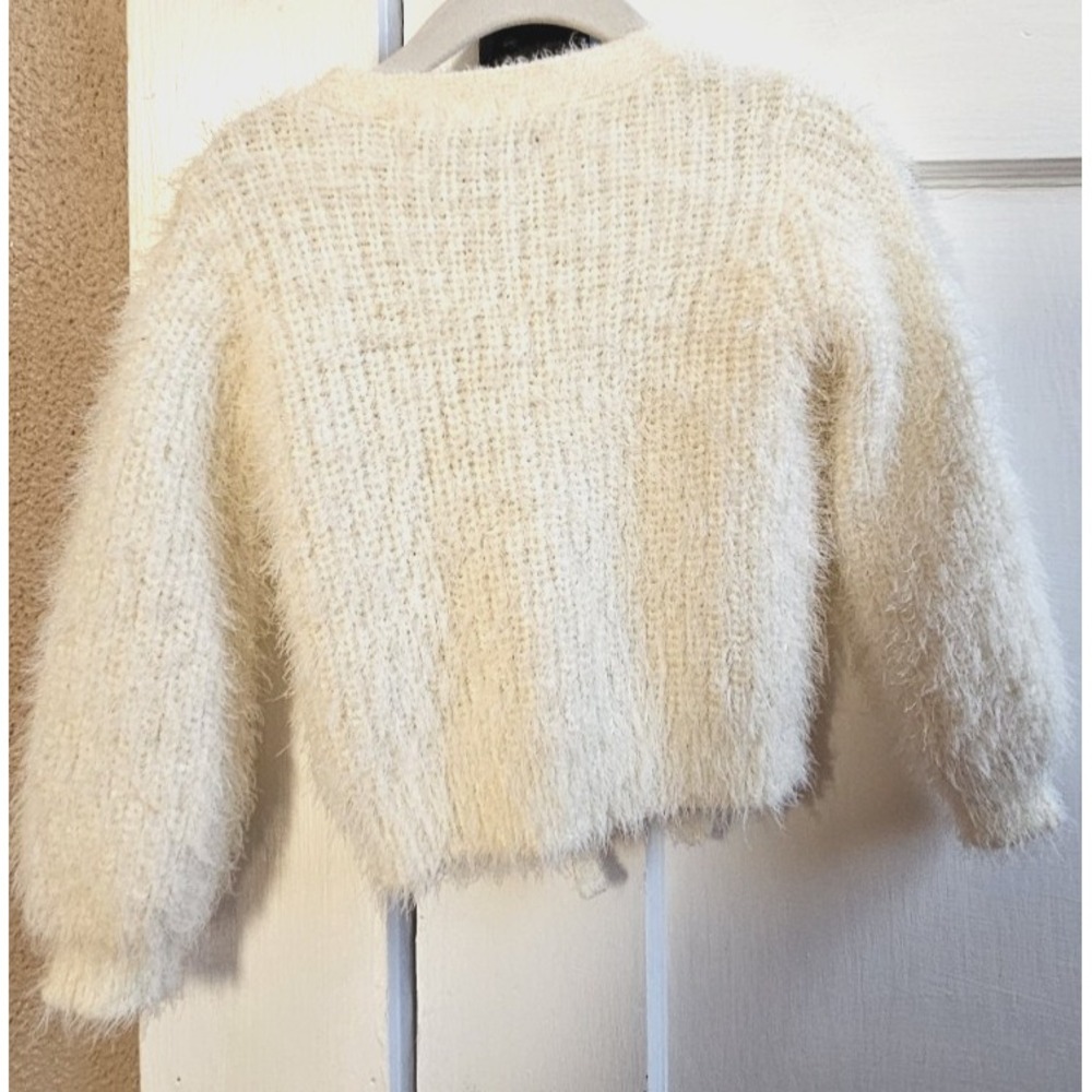 7 FOR ALL MANKIND Baby Girl Super Soft cream Sweater Faux Cardigan Bow 12 months - Picture 2 of 7